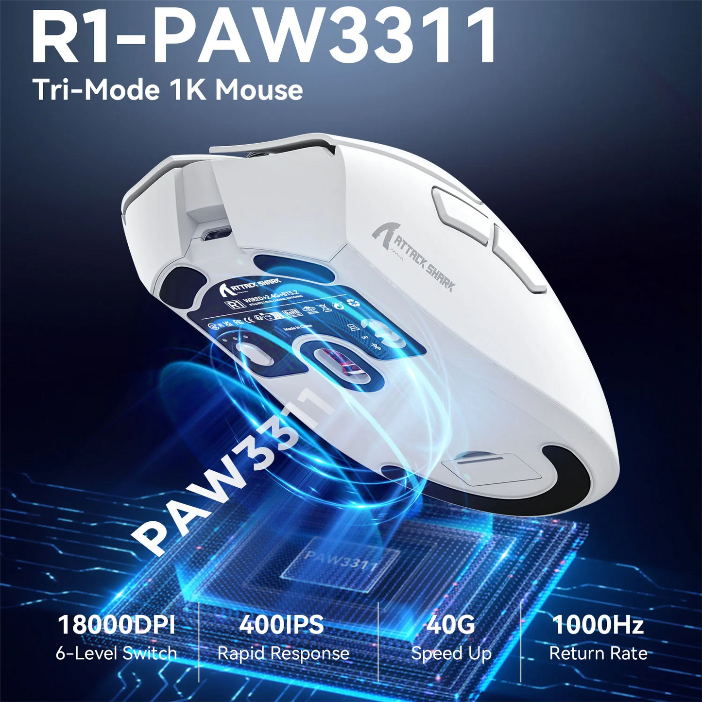 Attack Shark R1 1000Hz Bluetooth Mouse,18000dpi gaming mouse